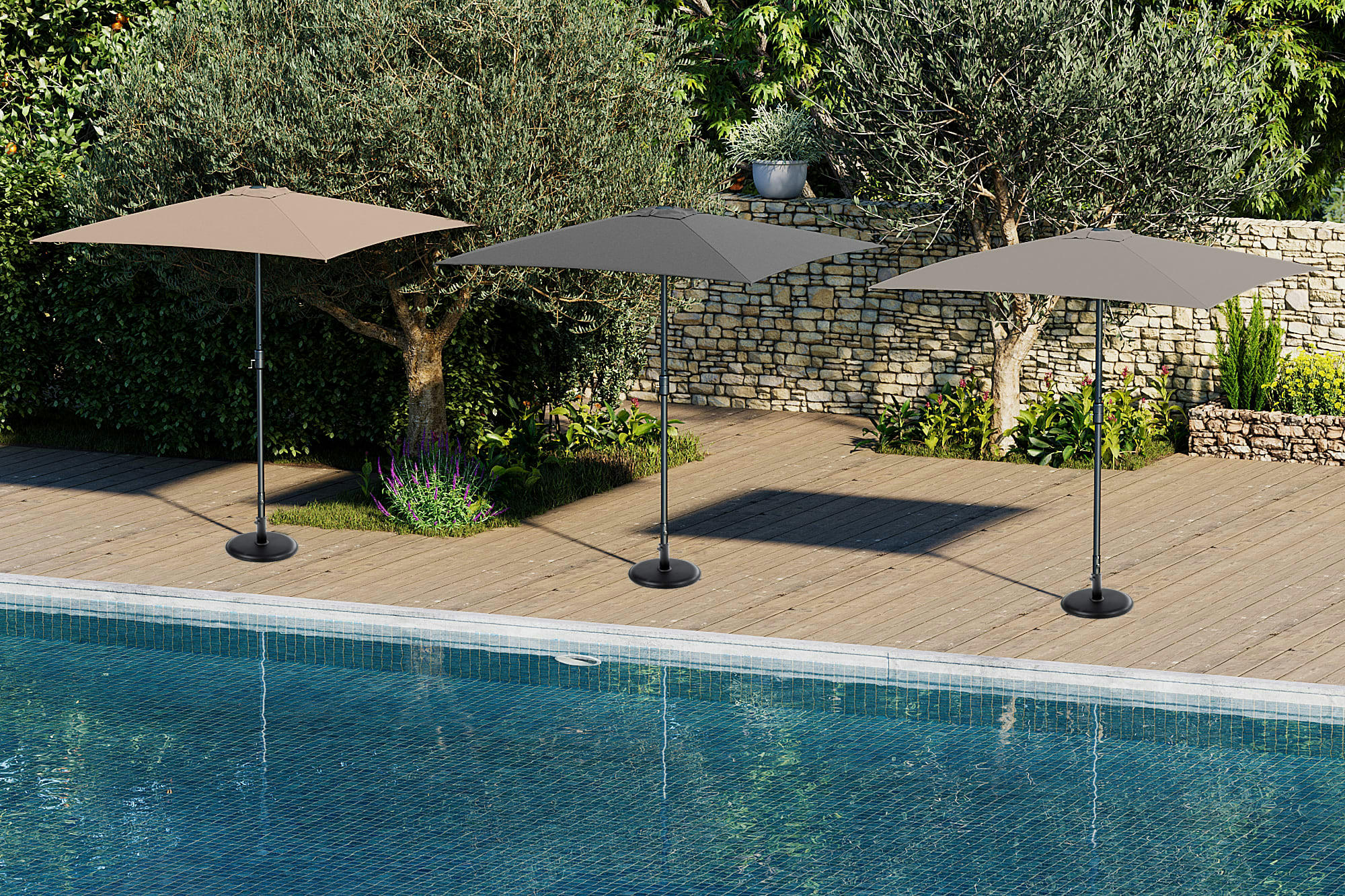 - Parasol rectangle 2x3M mat aluminium et toile  grège