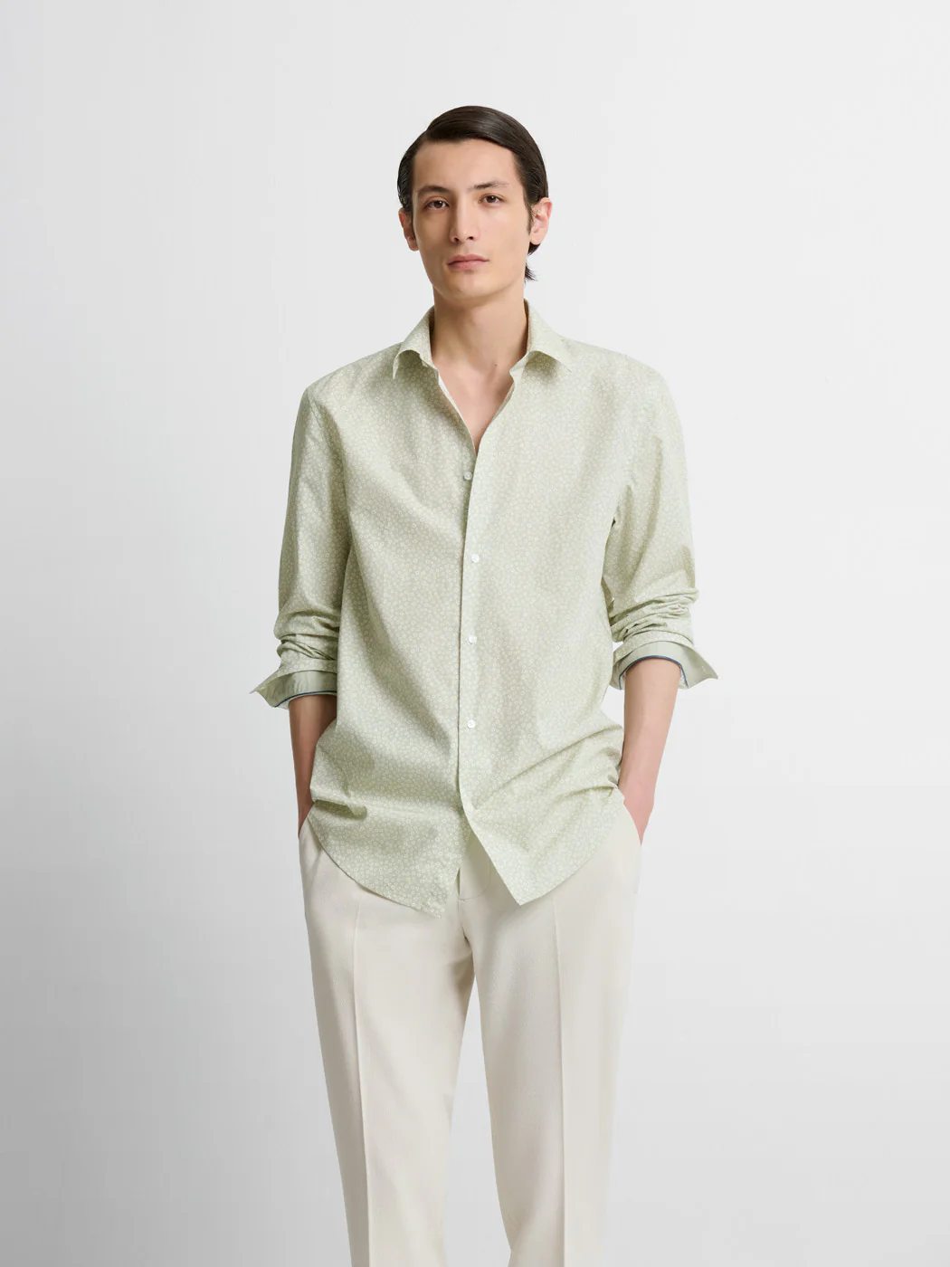 Chemise slim en coton fleurie