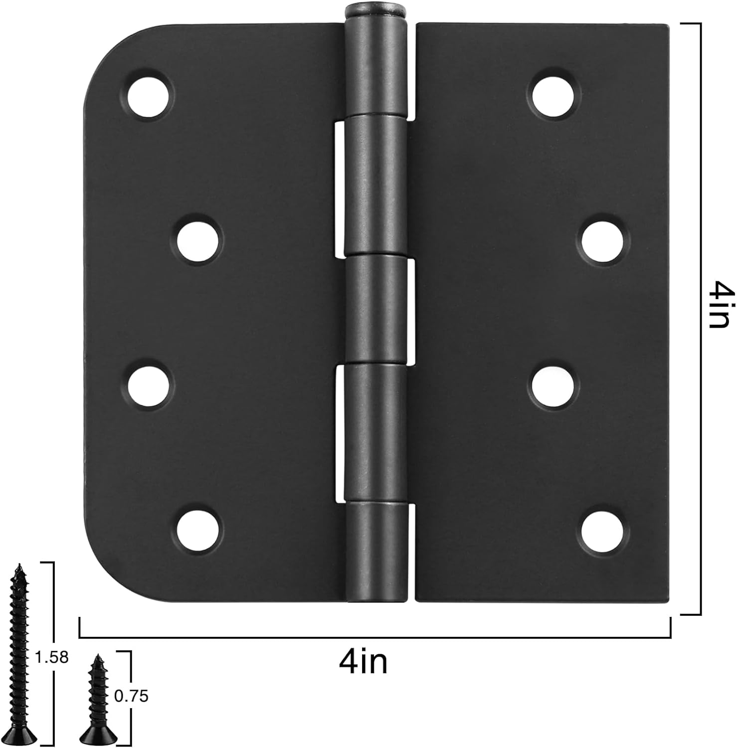 6 Pack Black Door Hinges 4 Inch Interior Hinge Matte Black Door Hinges 4 in Square Rounded 5/8 Radius Corner Hinge for Doors Reversible Full Mortise Combination 4 in Doors Hardware