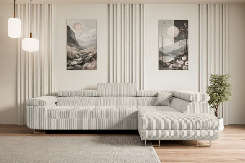 Narożnik z funkcją spania i pojemnikiem GUSA-L 256x165x84 cm Kremowy