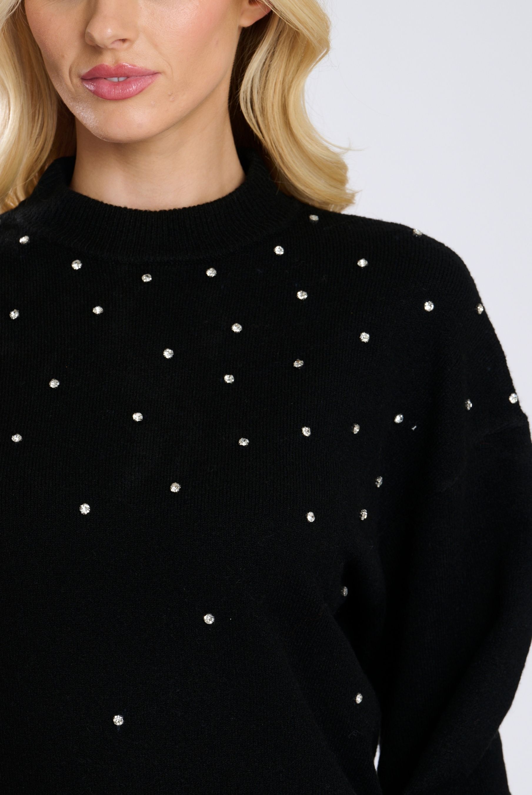 Finding Friday High Neck Diamante Trim Knitted Jumper