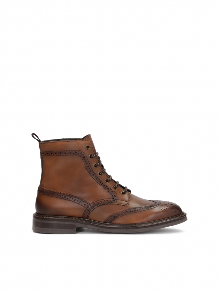 Brown lace-up boots with brogue decoration