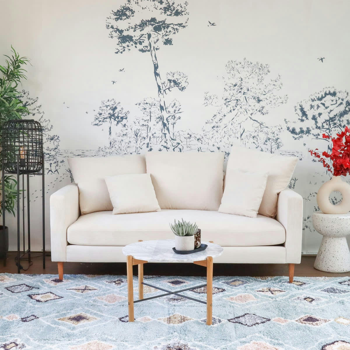 CARLA - Canapé 3 places en velours côtelé beige, MADE IN FRANCE