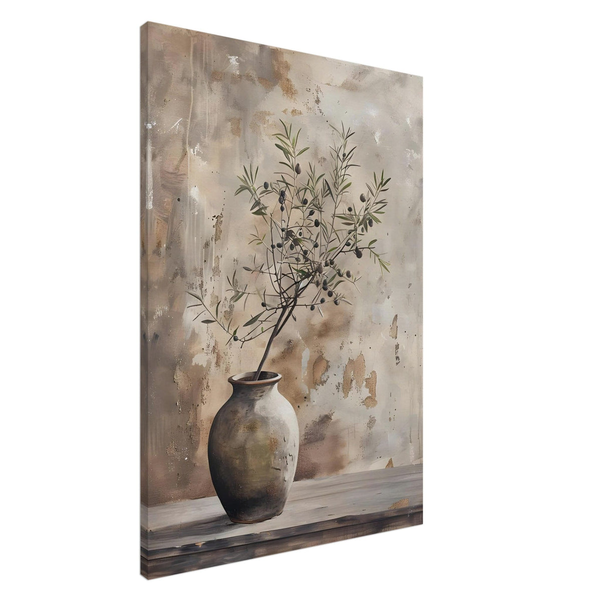 Artfulprints Canvas Rustic olive vase canvas - 75x100 cm - beige