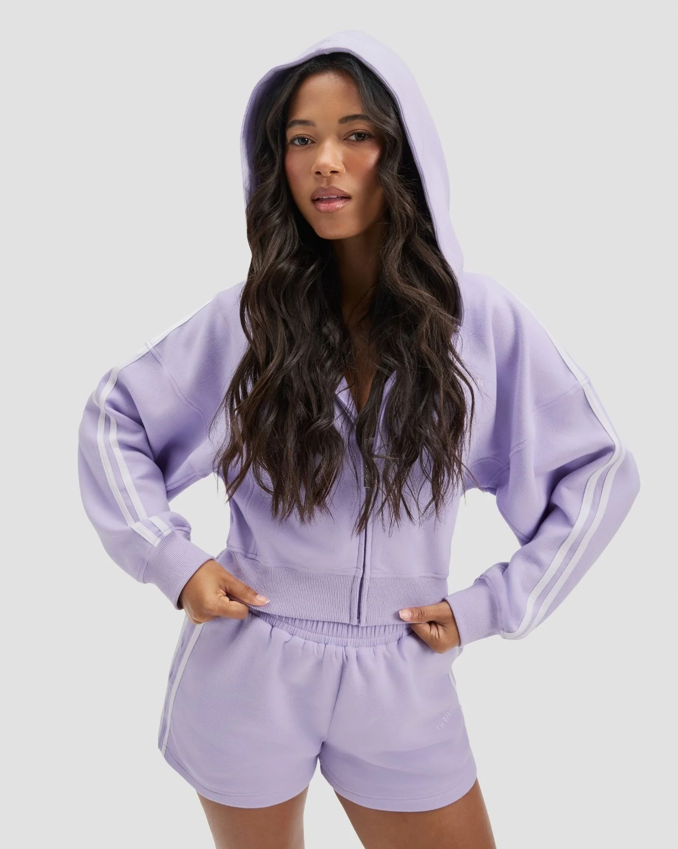 Jersey Stripe Zip Up Jacket | Lilac