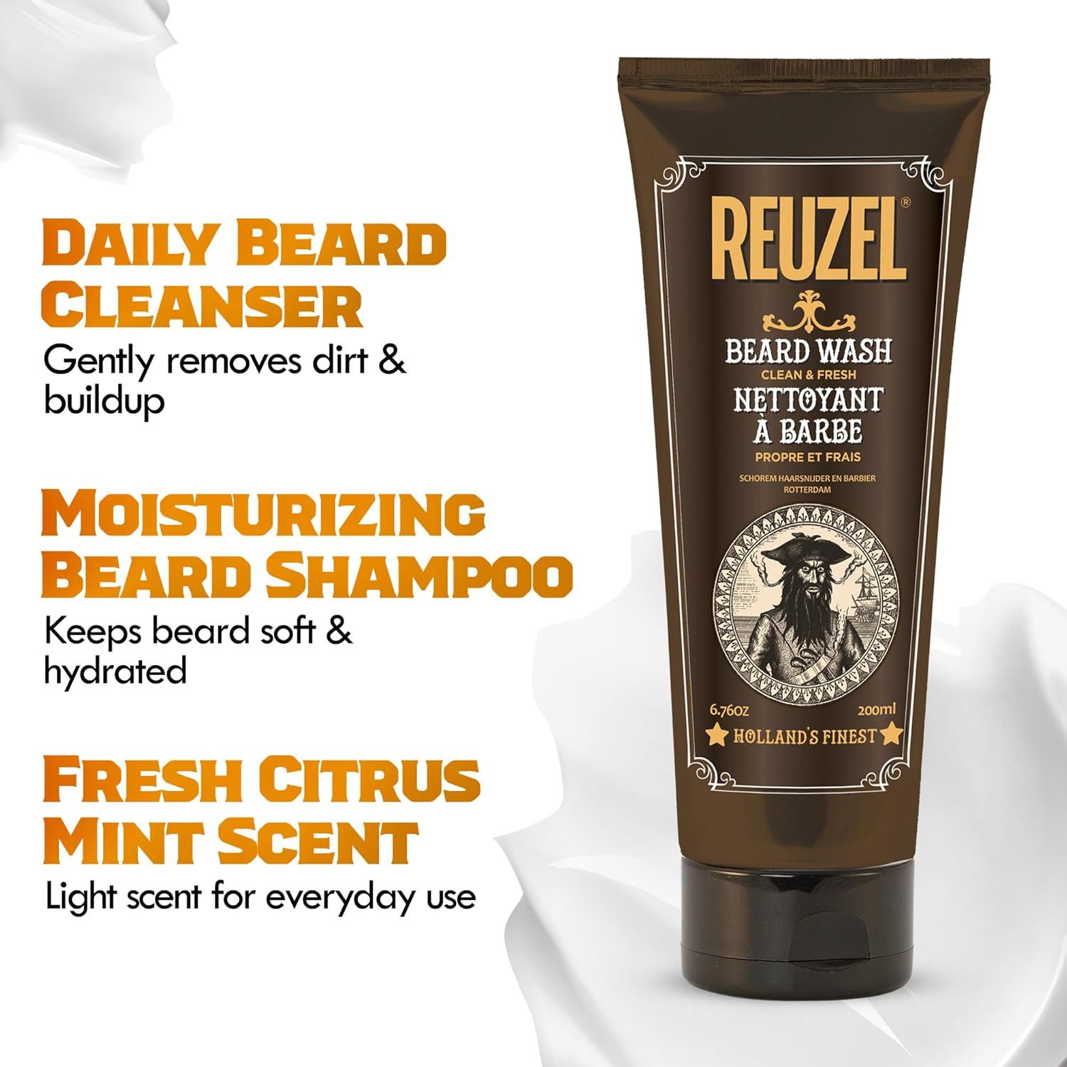 Reuzel Clean and Fresh Beard Wash - Light, Citrus Mint Scent - 200 ml