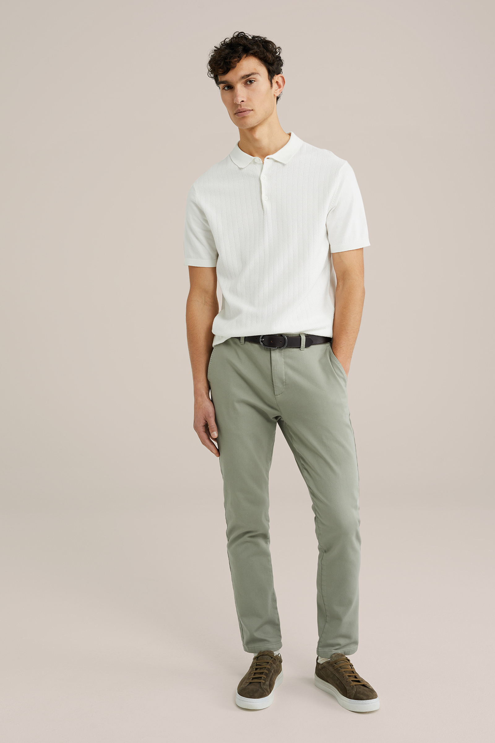 Heren Regular fit fijngebreide polo met structuur