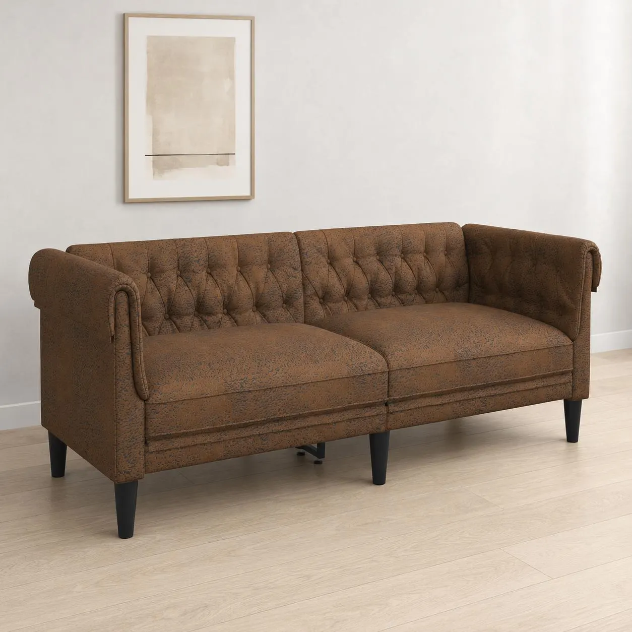 Chesterfield 2 Seater Fabric Sofa - Tufted Rolled Arm Loveseat