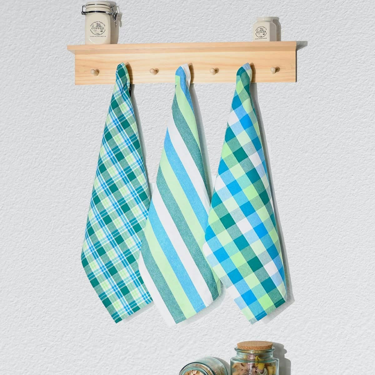 GLASGOW - 3 torchons coton assortis  lavande 45x70 cm