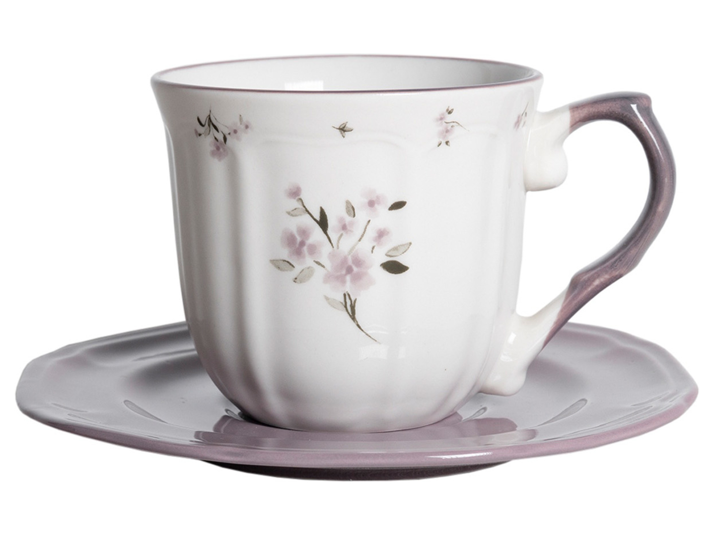 Komplet kawowy porcelanowy Carina 12 el. biało-fioletowy