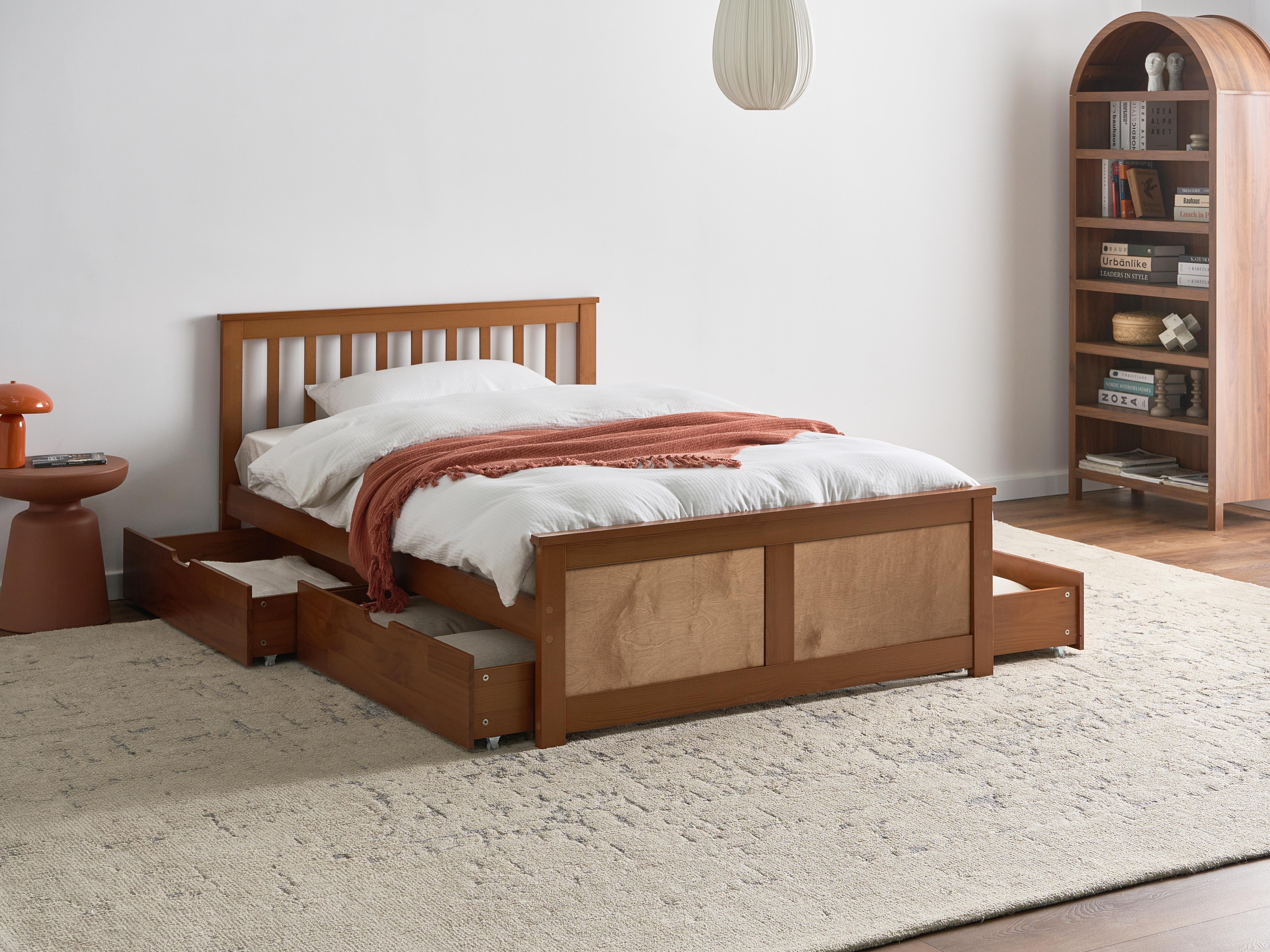 Bed with 4 Drawers Pine Wood OLENDON 120 x 200 cm (EU Small Double) Brown