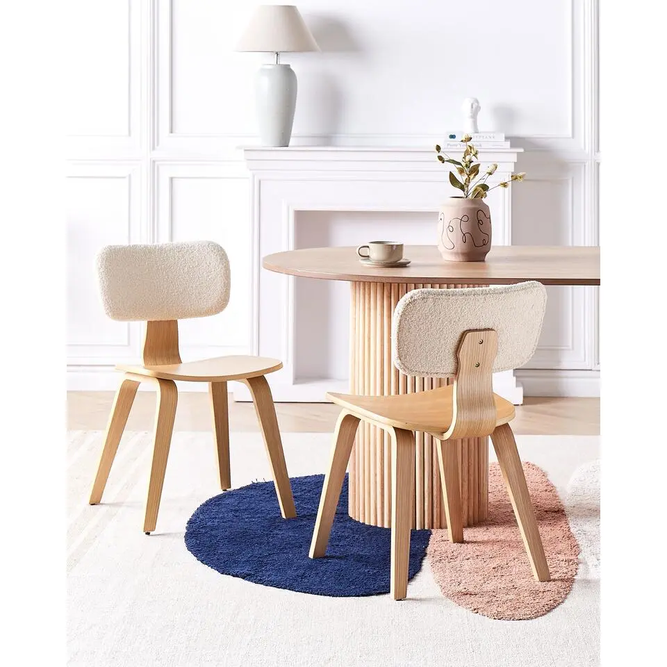 LUCINDA - Eetkamerstoel set van 2 - Lichtbeige - Boucl&eacute;