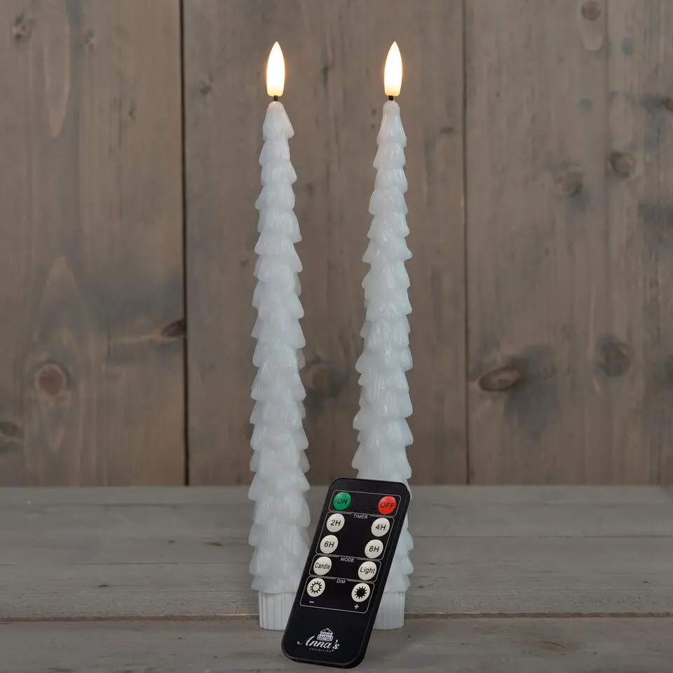 Anna's Collection LED kerstboom dinerkaarsen - 2x - wit - 27 cm