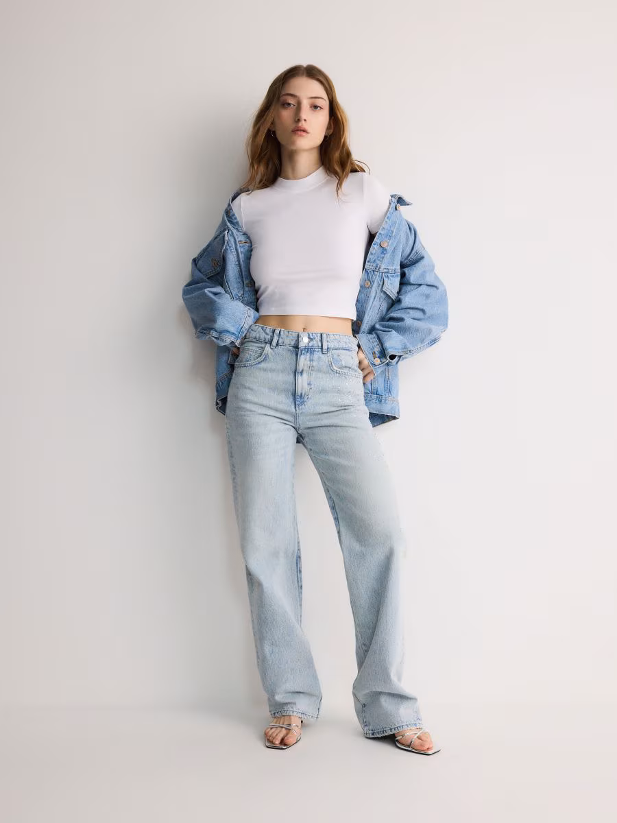 Straight Jeans With Rhinestone Detailing