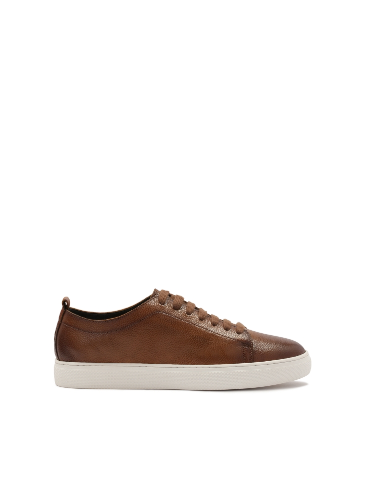 Brown grained leather sneakers
