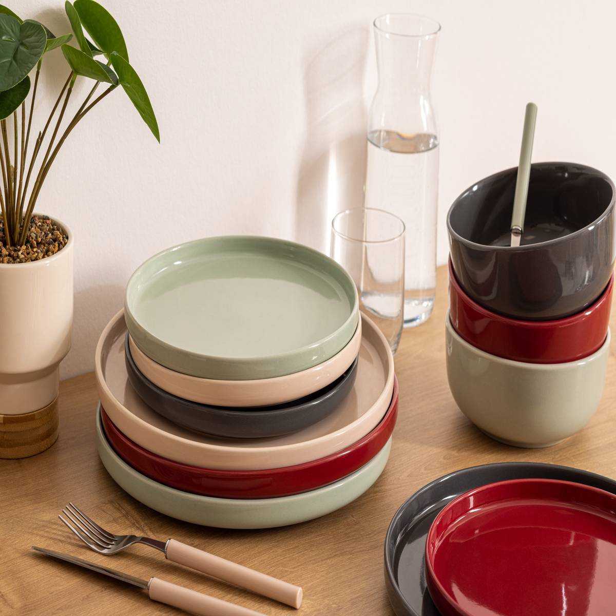 Set of 6 dessert plates Stoneware (ceramic), D.20 cm, Light pink