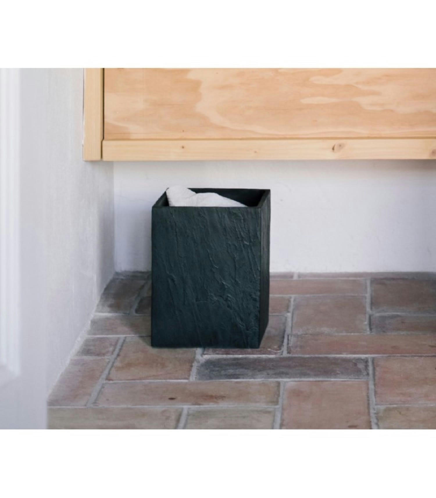 ARDOISE - Poubelle de salle de bain en polyrésine noire effet ardoise 3L