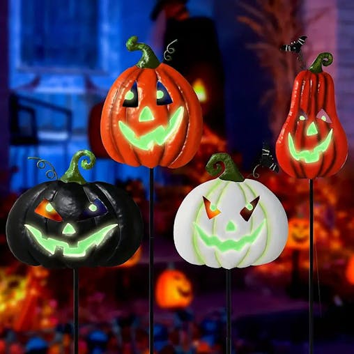 NNETM Spooktacular Glow: Set of 4 Halloween Fluorescent Pumpkin Yard Signs