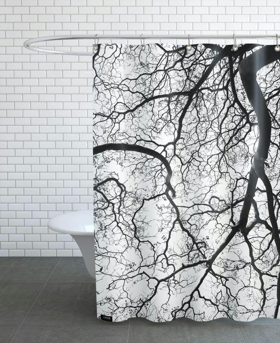 DURBAN FOREST - Rideau de douche en polyester en blanc & gris 150x200