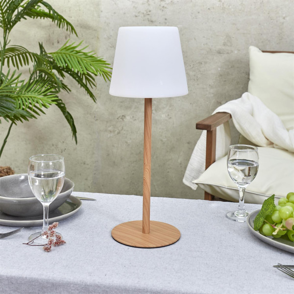 Lampa stołowa led z efektem drewna ładowana bezprzewodowa