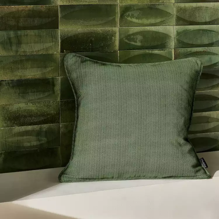 Habitat Pack of 2 Herringbone Cushion Cover Moss Green
