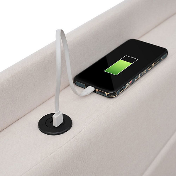 Lit rembourré double 140 x 200 cm, USB Type-C, lin, Blackcolors