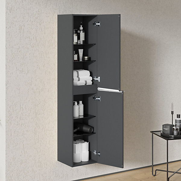 Armoire suspendue Colonne de rangement 35x170x35cm (LxHxP) Anthracite mat   Poignée métal Chrome - LAVOA