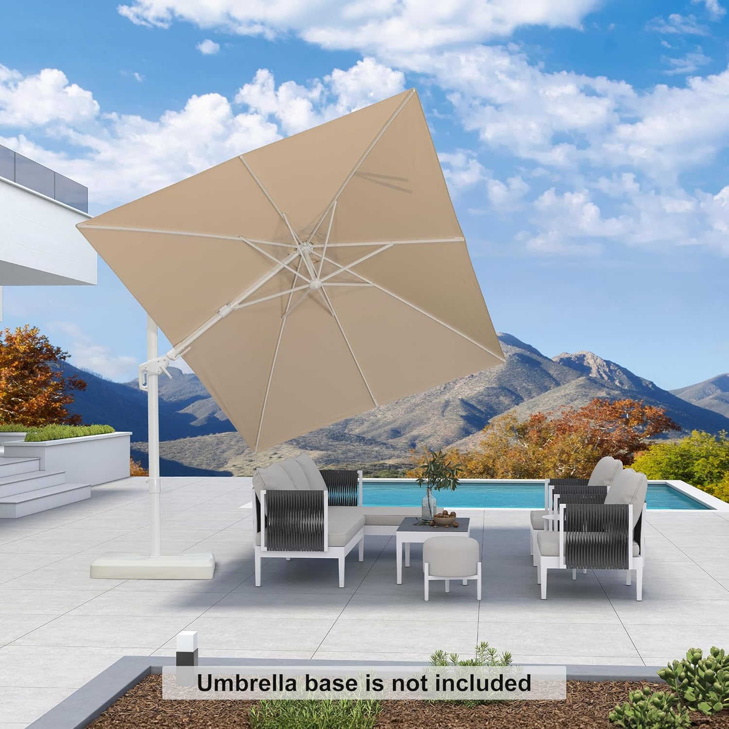 PURPLE LEAF 10 FT Right-left Tilt Patio Umbrella Swivel White Cantilever Umbrella with Tilt Aluminum Outdoor Umbrella with 360° Rotation for Deck Pool Garden, Beige