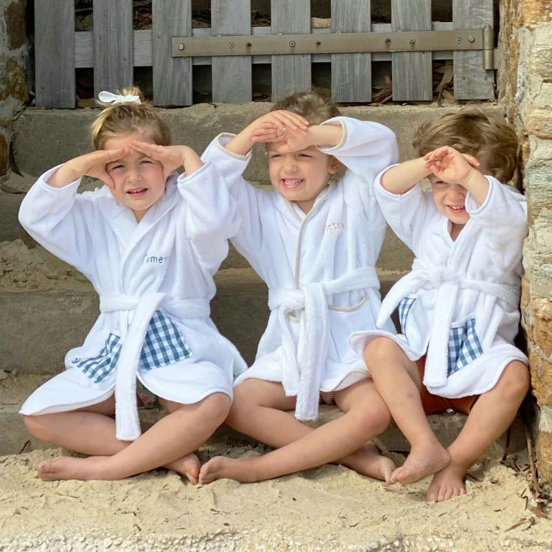 - Peignoir enfant blanc & imprimé vichy (4-6ans)