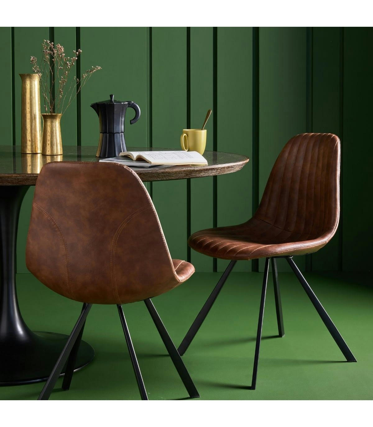 FACELLE - Lot de 2 Chaises en Vinyle L57 cm - Effet cuir