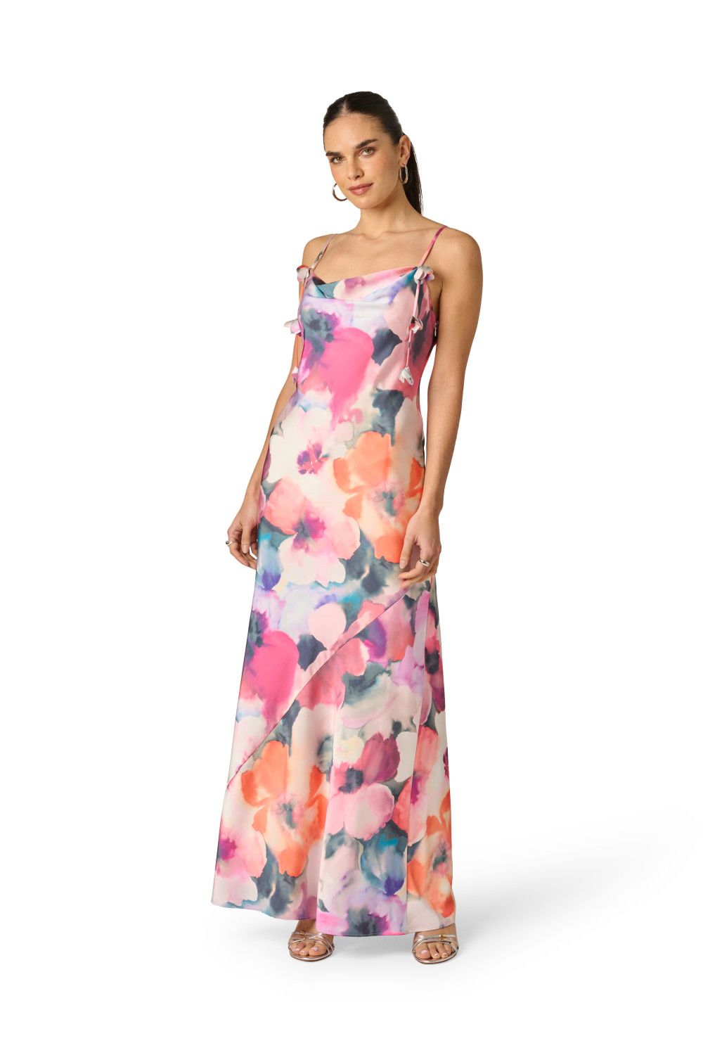 Adrianna Papell Printed Sateen Long Dress