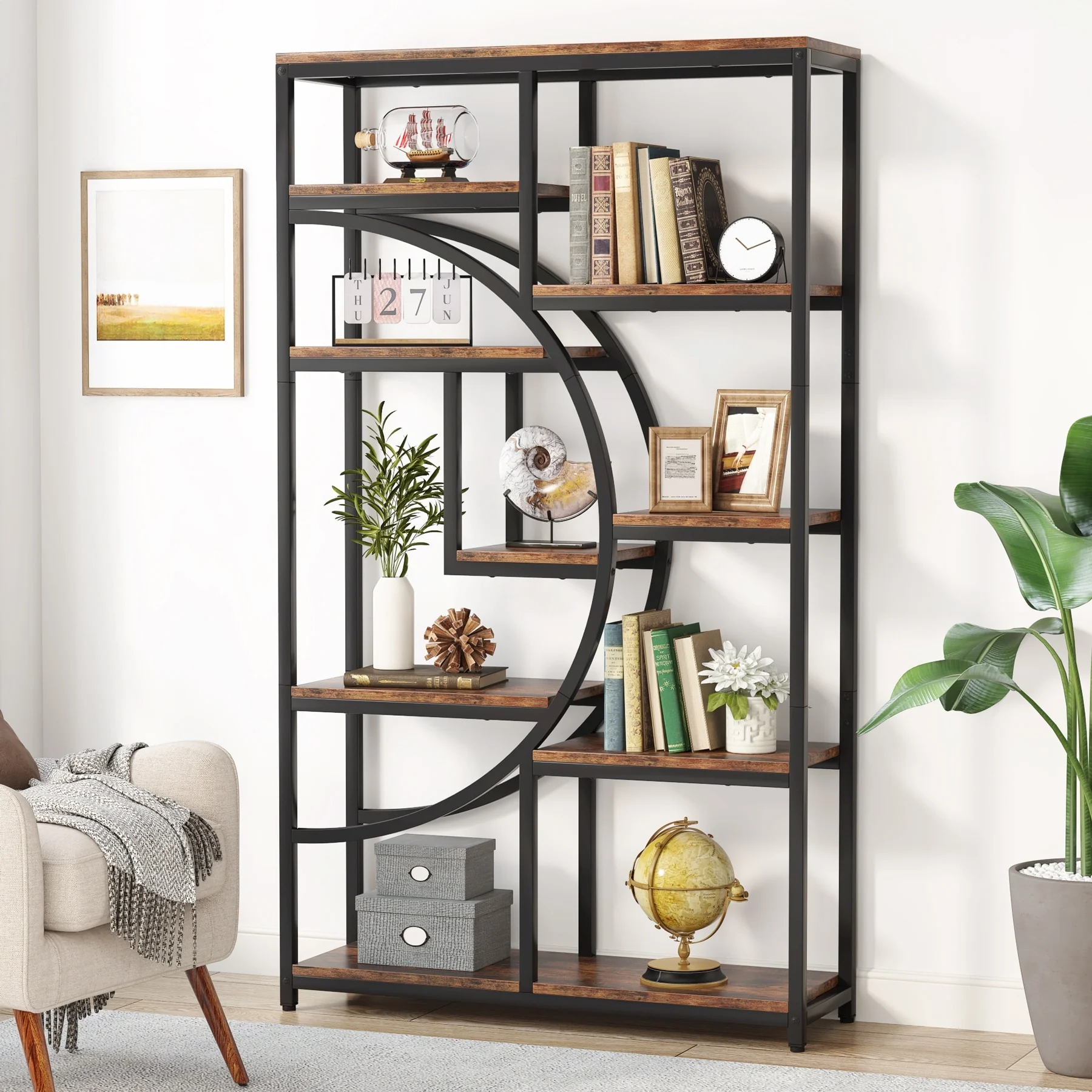 Bookshelf 5 Shelf Bookcase, Industrial Etagere Bookcase with 8-Open Storage Shelf