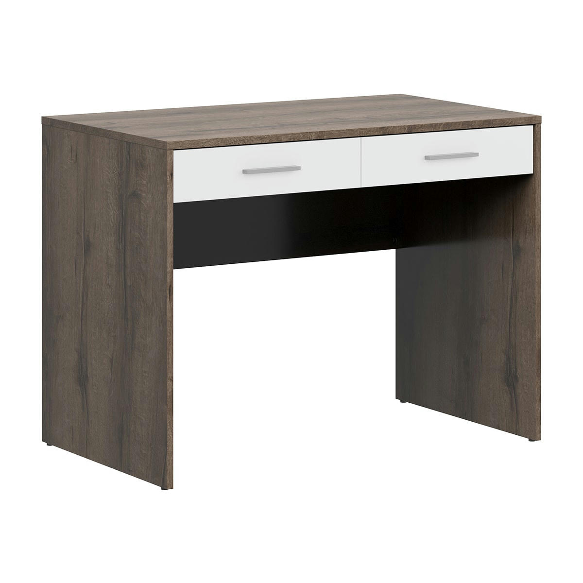 - Bureau 2 tiroirs stratifiés naturel foncé et blanc