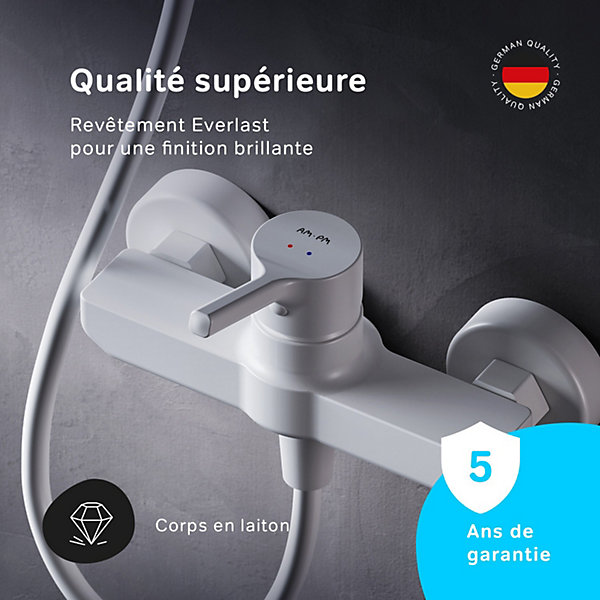 Mitigeur de douche mécanique Robinet Salle de Bain Blanc, FXB20033 X-Joy S AM.PM