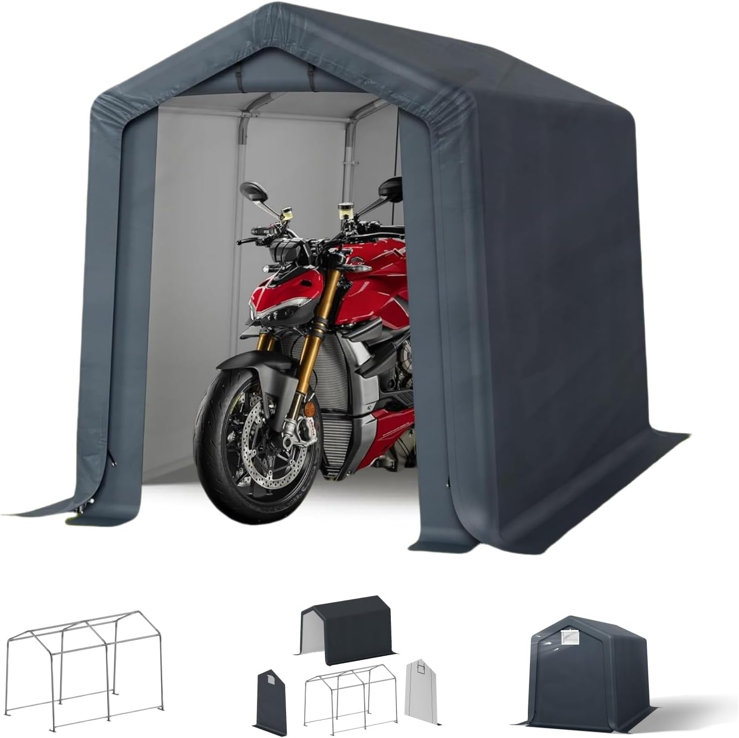 6x10ft Storage Sheds, Outdoor Portable Carport Shelter Garages Heavy Duty Canopy with Rolled up Zipper Doors, Outside Utility Shed Garage Tent for Motorcycle, Bicycles and Camping Tools