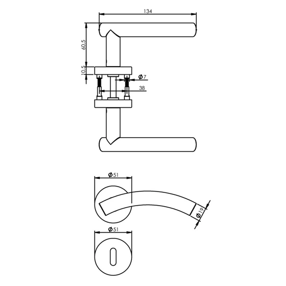 Türdrücker »gebogen«, D.50x10 mm BB-Rosetten