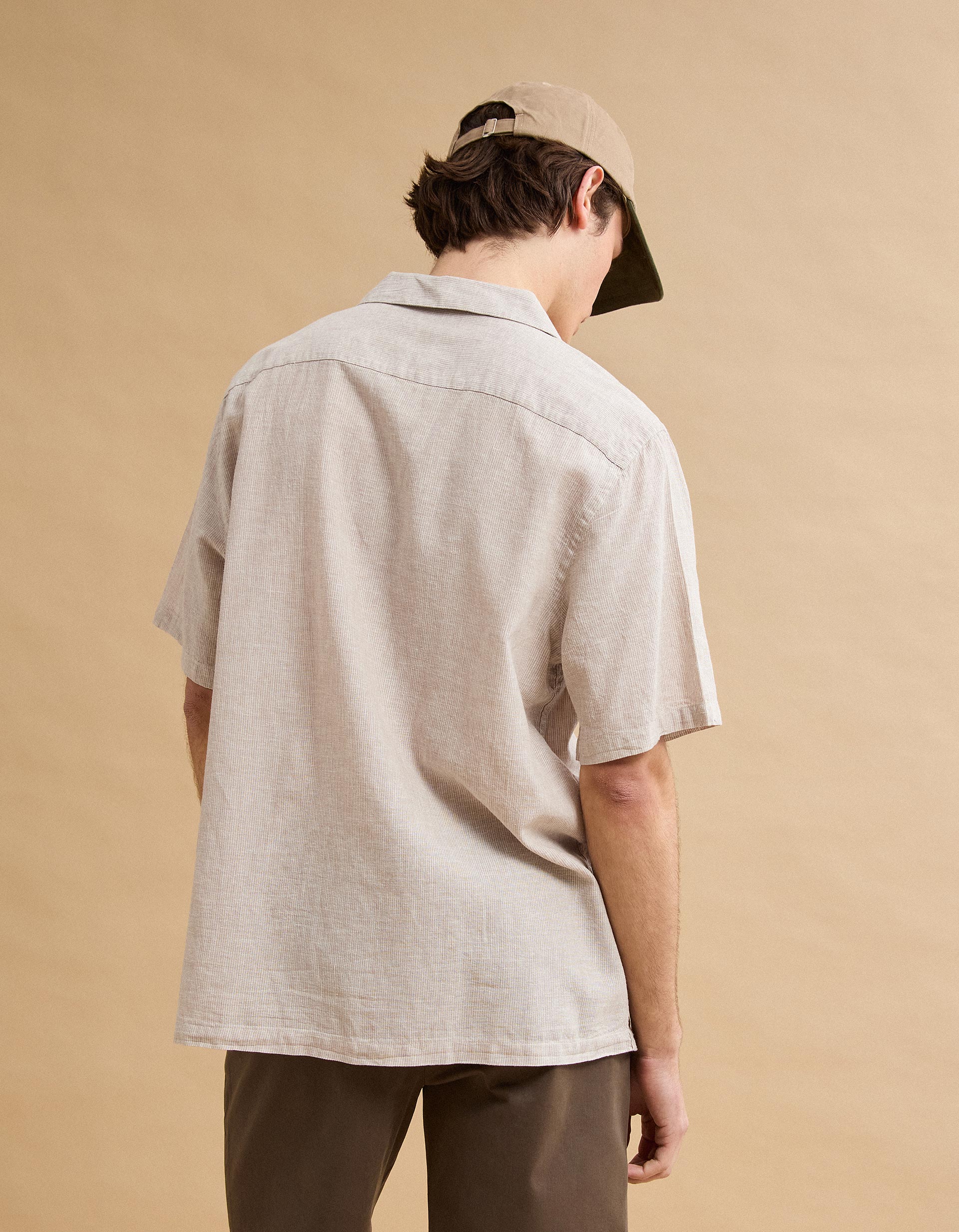 Camisa com Linho, Homem, Bege