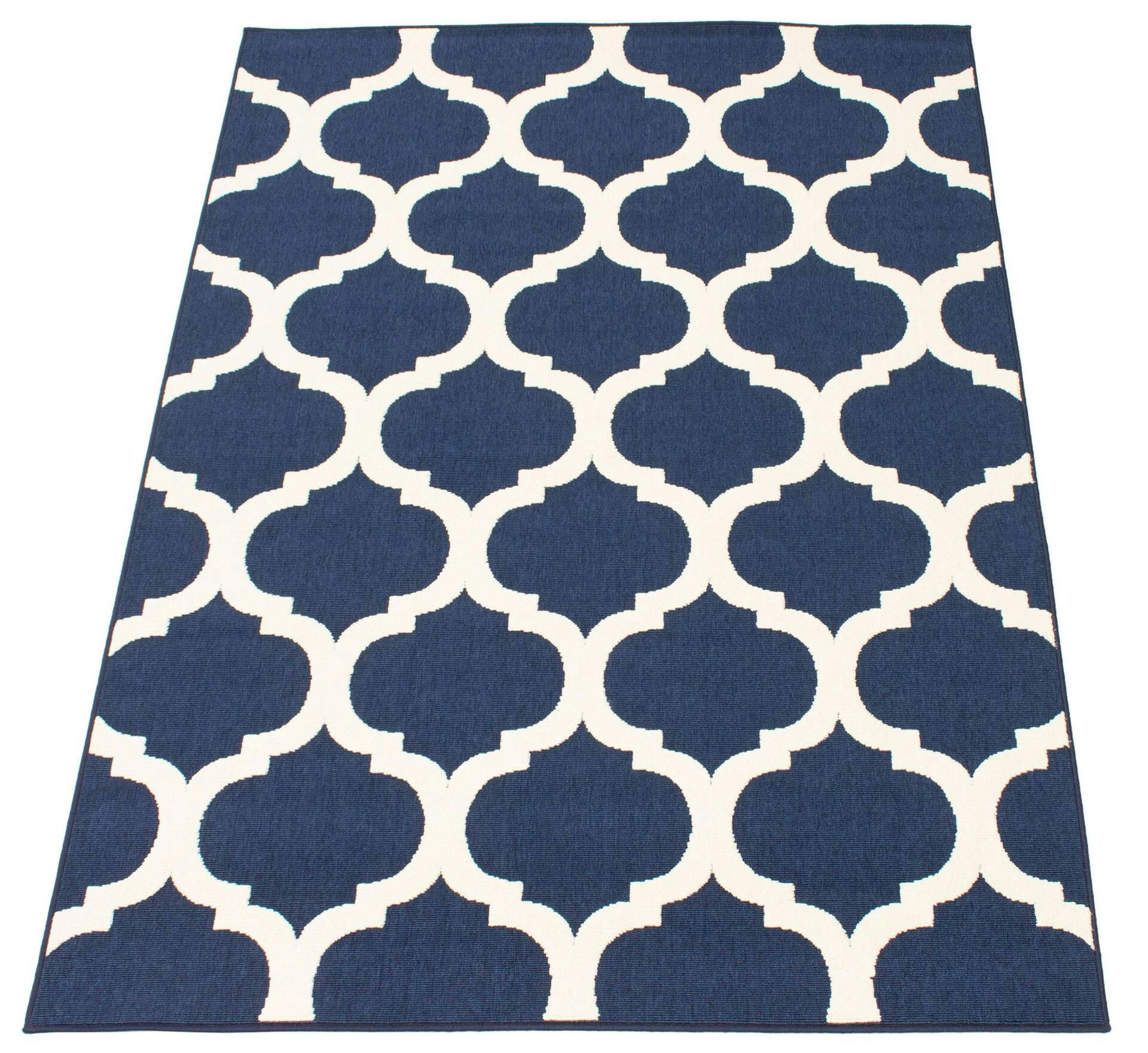 ECARPET Cambridge Indoor/Outdoor Geometric Area Rug, Ivory/Navy, Assorted Sizes