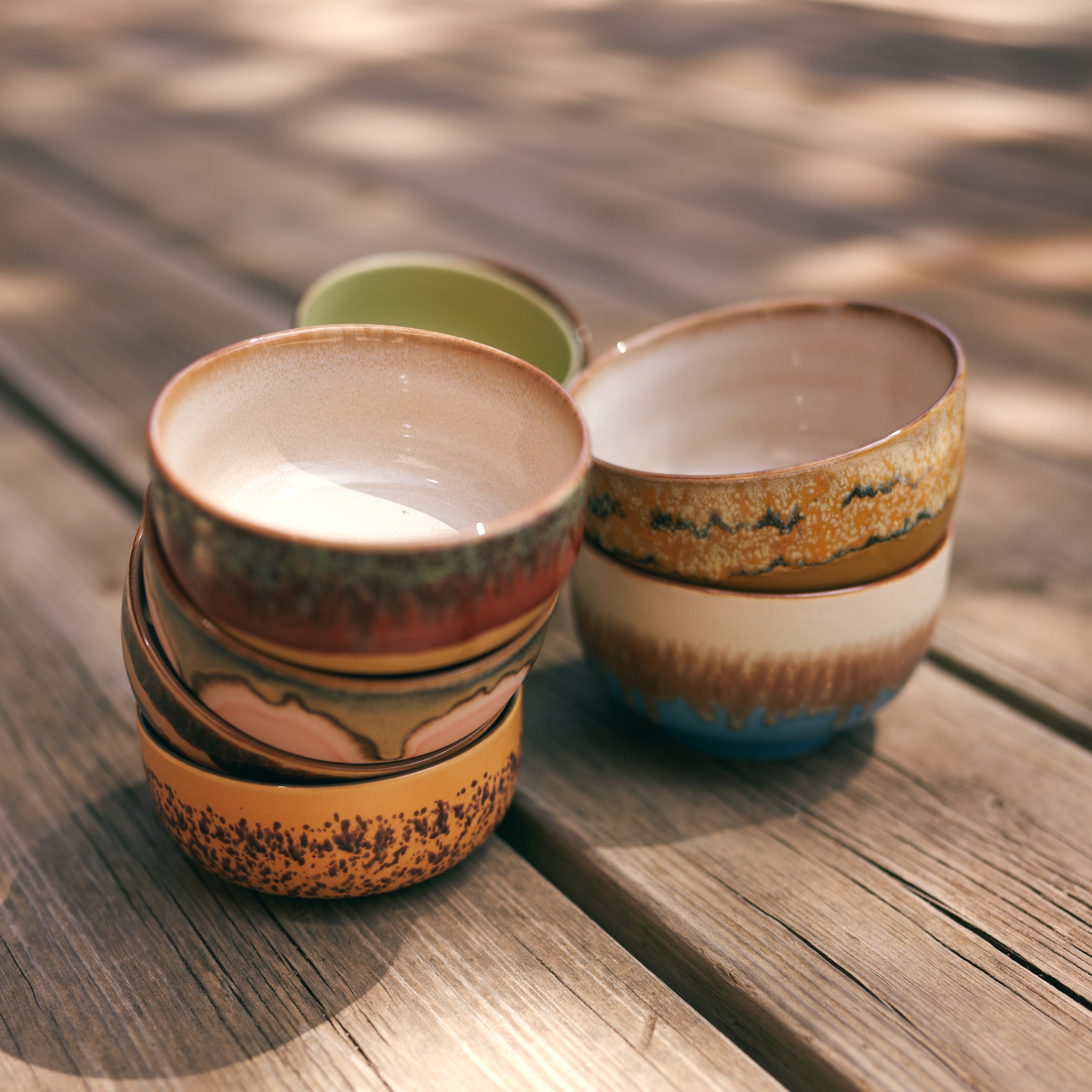 HKliving 70's Ceramics Noodle Kommen Ø 13,5 cm - Set van 4 - Seabreeze