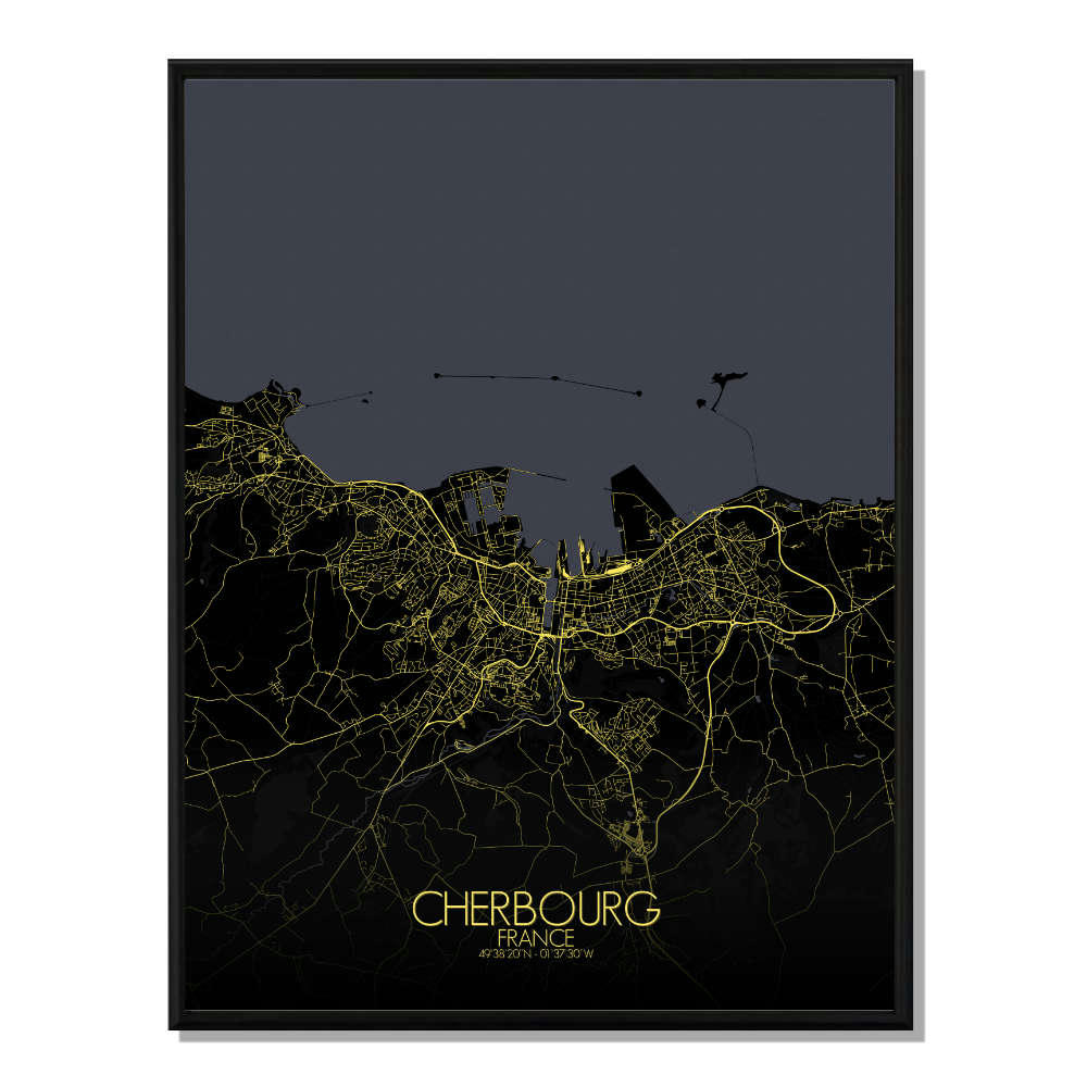 - Affiche Cherbourg Carte Nuit 40x50