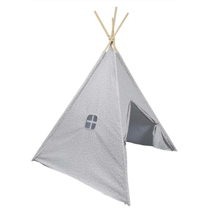 - Tipi enfant en tissu 160 cm little house taupe et blanc