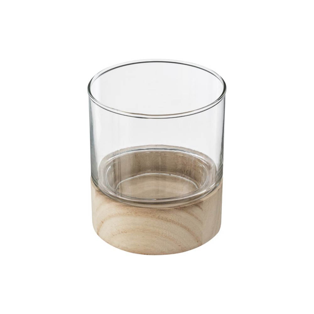 Castiçal em vidro com base madeira