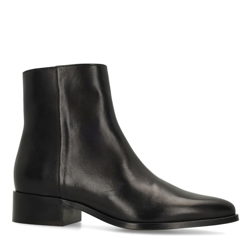 Manfield Zwarte leren enkellaarsjes