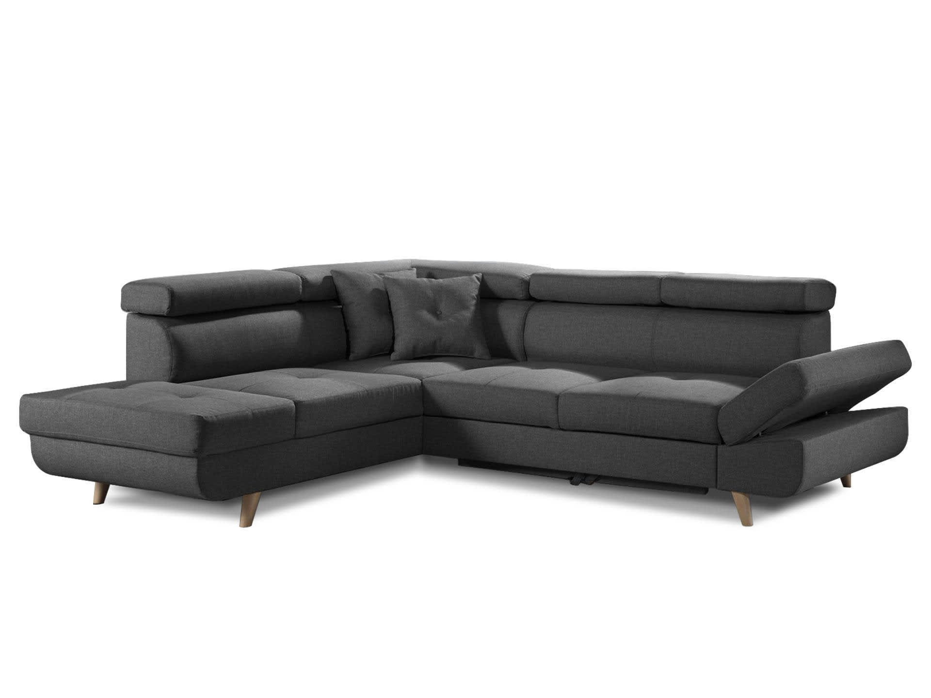 LINEA - Canapé d'angle gauche convertible 5 places en tissu gris foncé