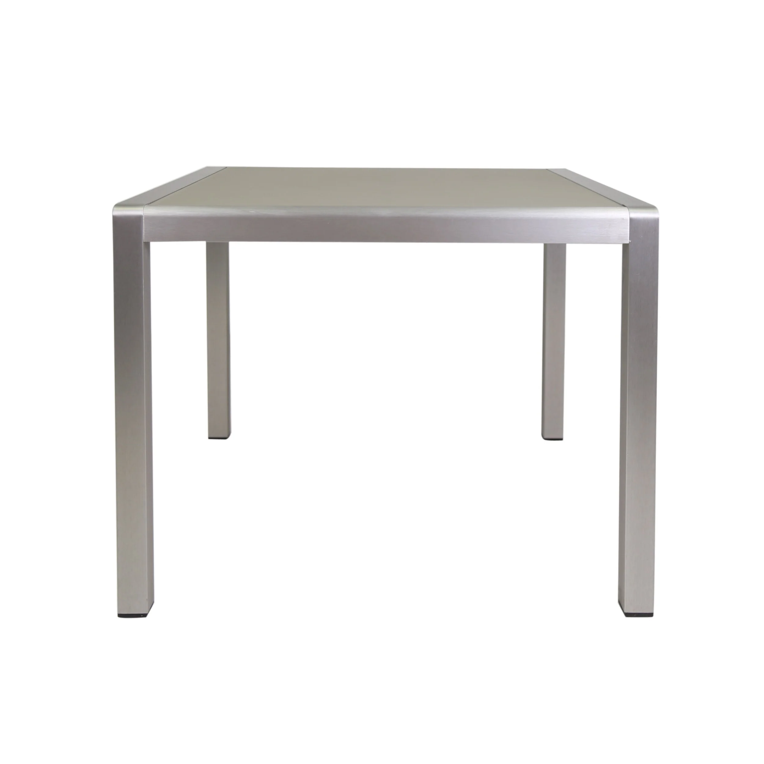 Roomfitters 35 Outdoor Dining Table with Anodized Aluminum Frame and Tempered Glass Tabletop, Square Design, Silver Finish