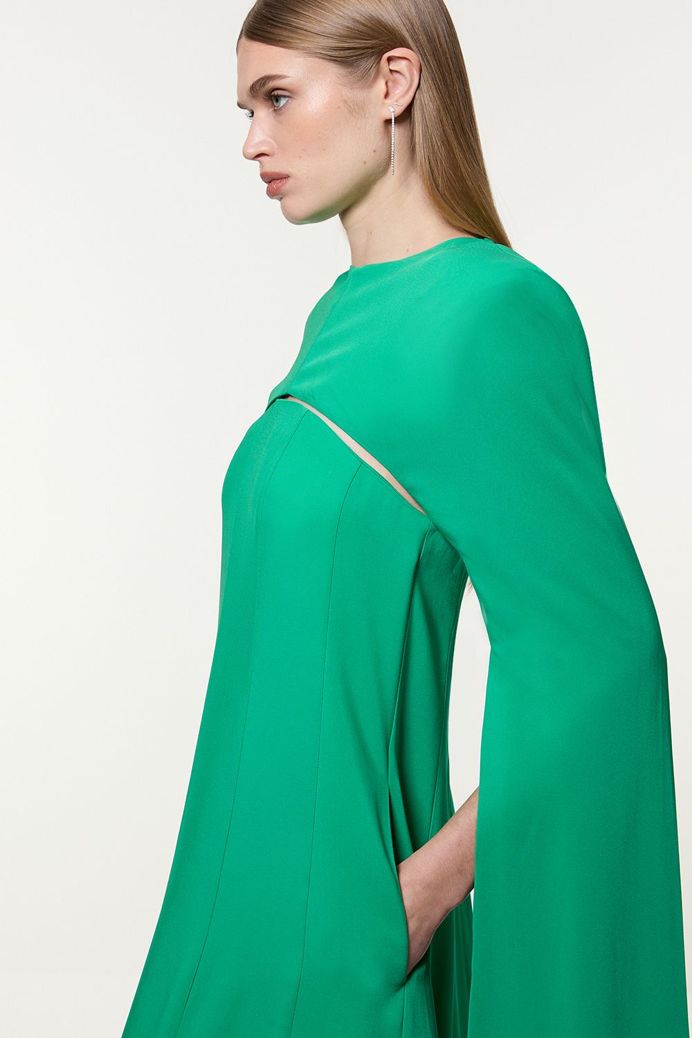 KarenMillen Petite Premium Bonded Crepe Detachable Cape Maxi Dress