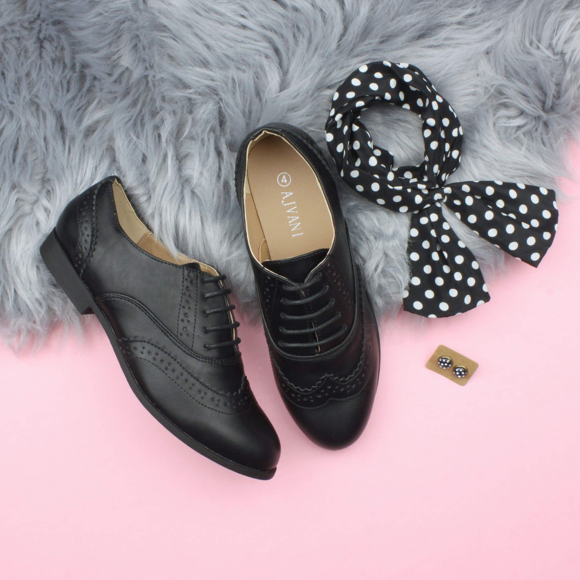 AJVANI Flat Brogues Lace Up Shoes