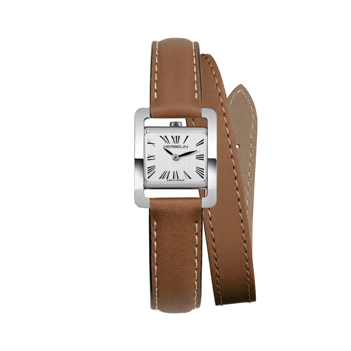 Ve AVENUE – BRACELET DOUBLE – ACIER & CUIR BRUN