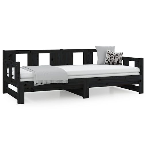 NNEVL Pull-out Day Bed Black Solid Wood Pine 2x(92x187) cm