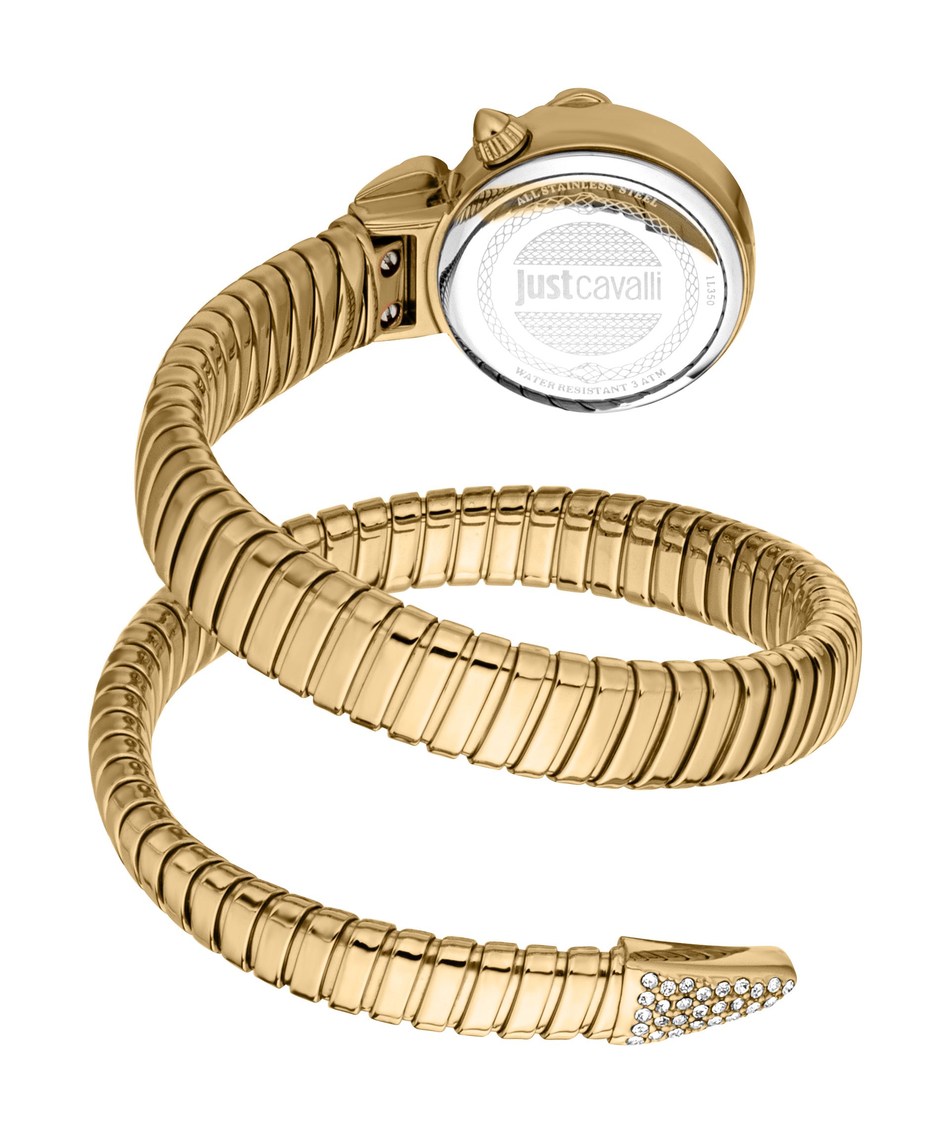 Just Cavalli Snake Gold Color Case Silver Dial Gold Color Stainless Steel Watch